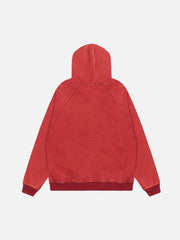 Washed Fur Collar Zip Up Hoodie