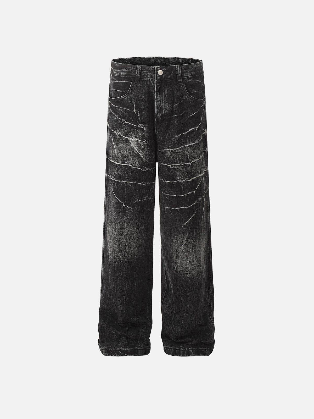 Washed Lightning Print Loose Jeans