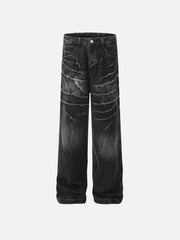 Washed Lightning Print Loose Jeans