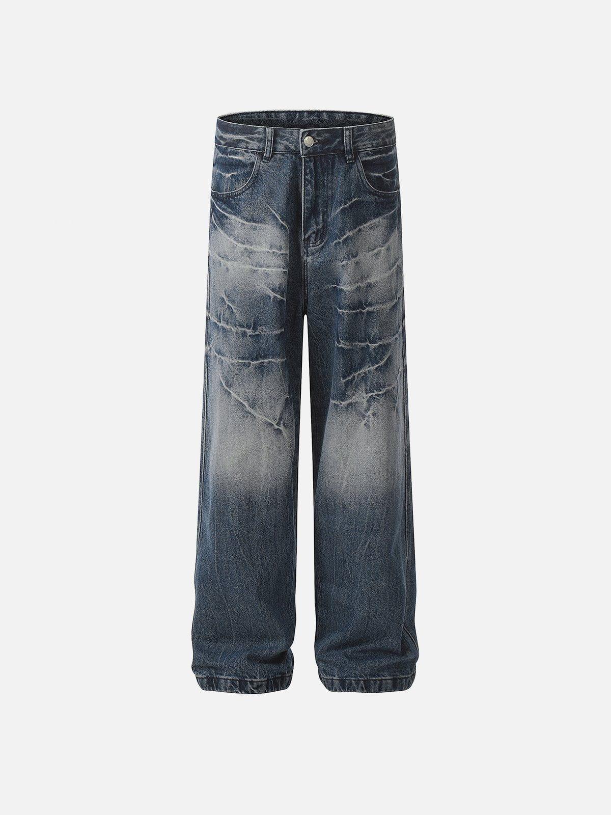Washed Lightning Print Loose Jeans