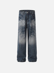 Washed Lightning Print Loose Jeans