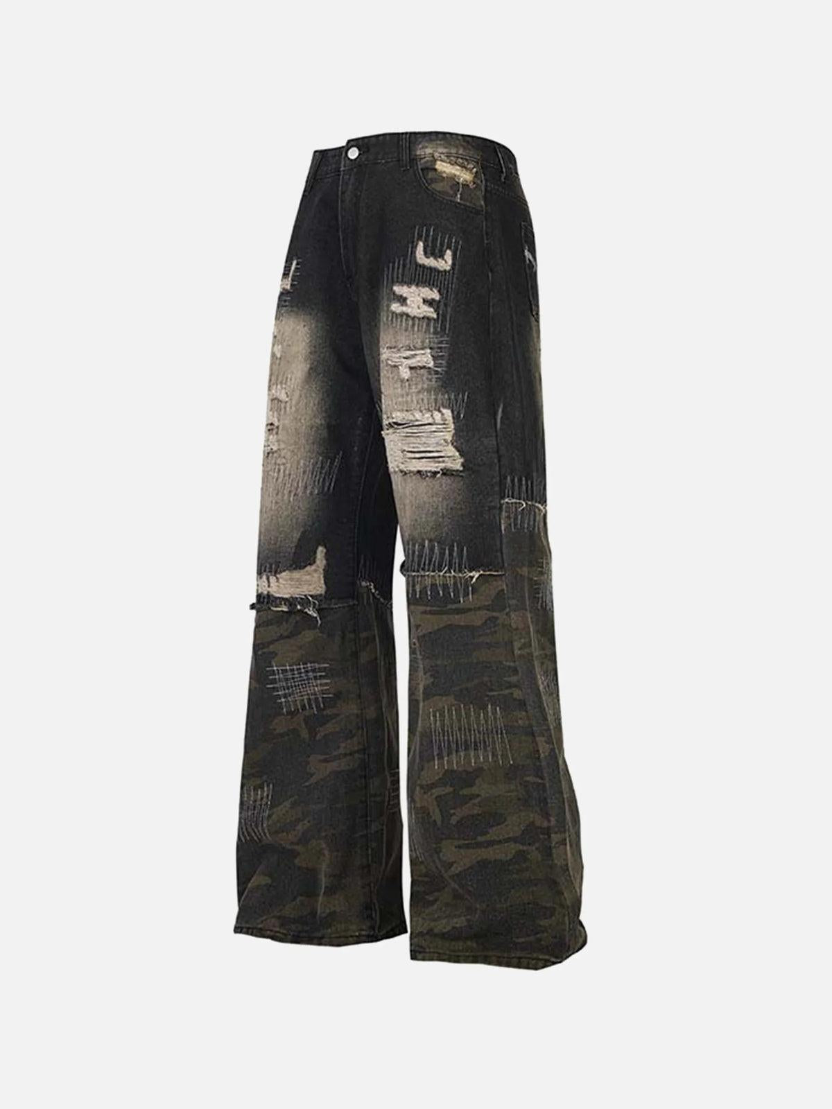 Washed Panel Camouflage Jeans
