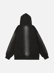 Washed Ripped Zip Up Hoodie