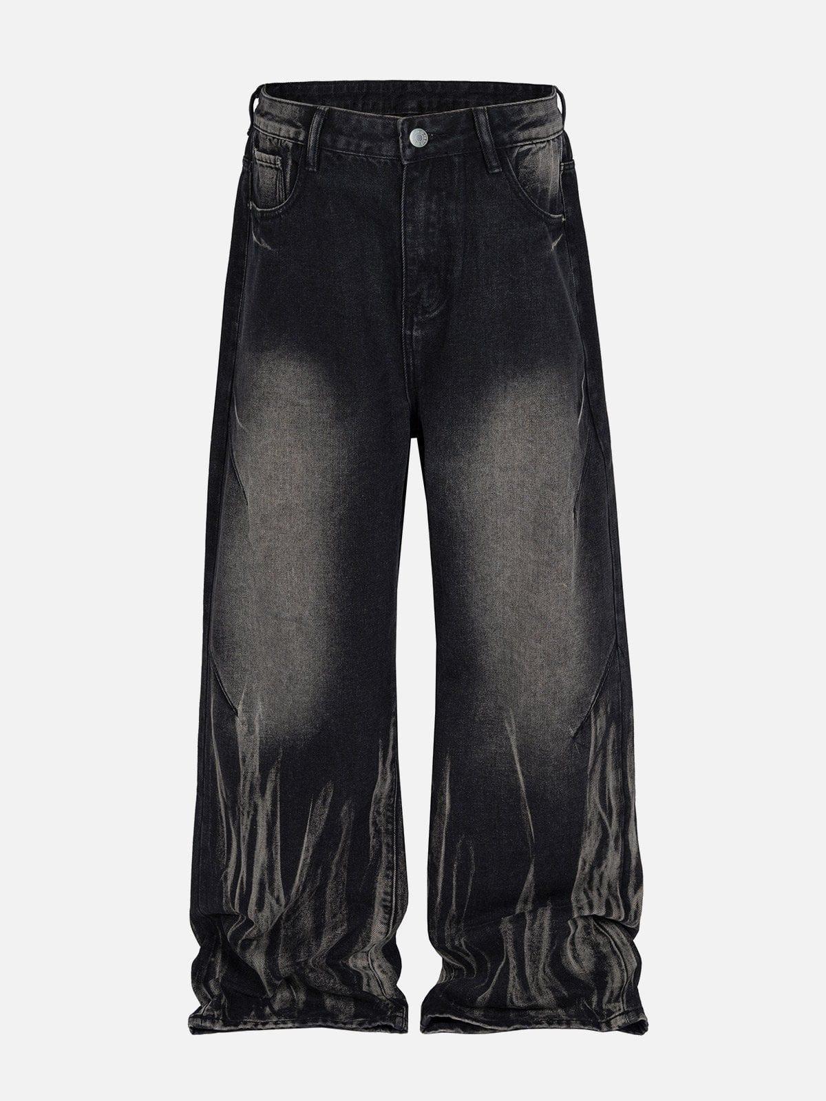 Washed Stained Wide-Leg Jeans