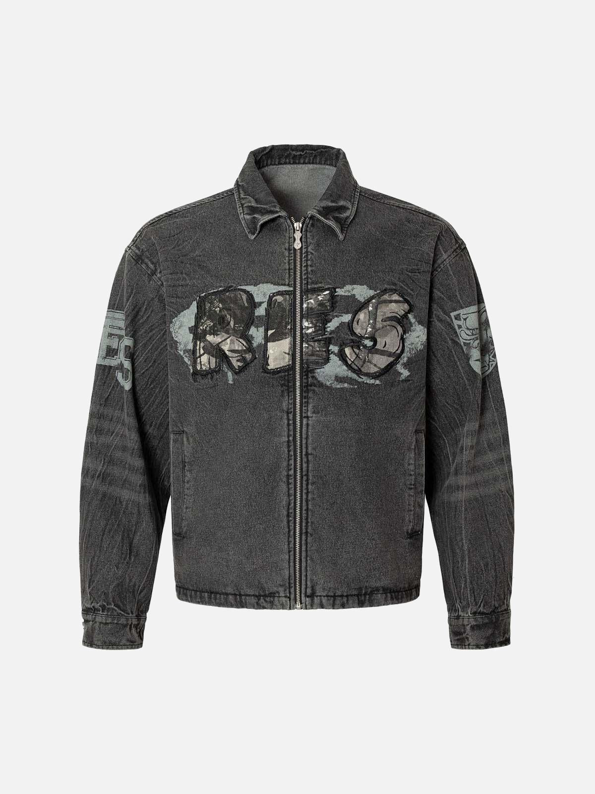 Wasteland Embroidered Print Rivet Denim Jacket