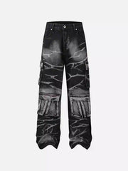 Water Ripple Multi-Pocket Cargo Jeans