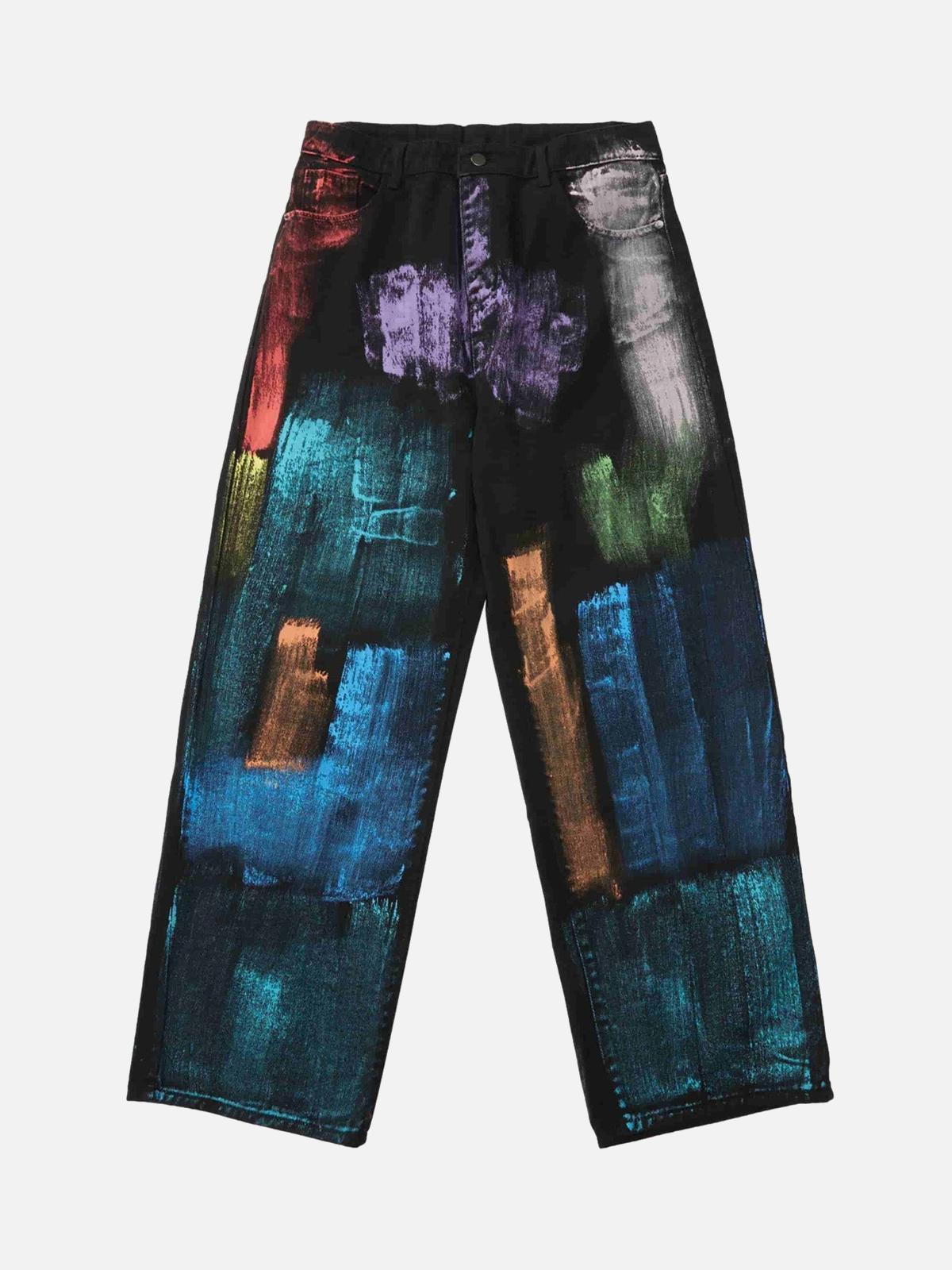 Watercolor Print Jeans