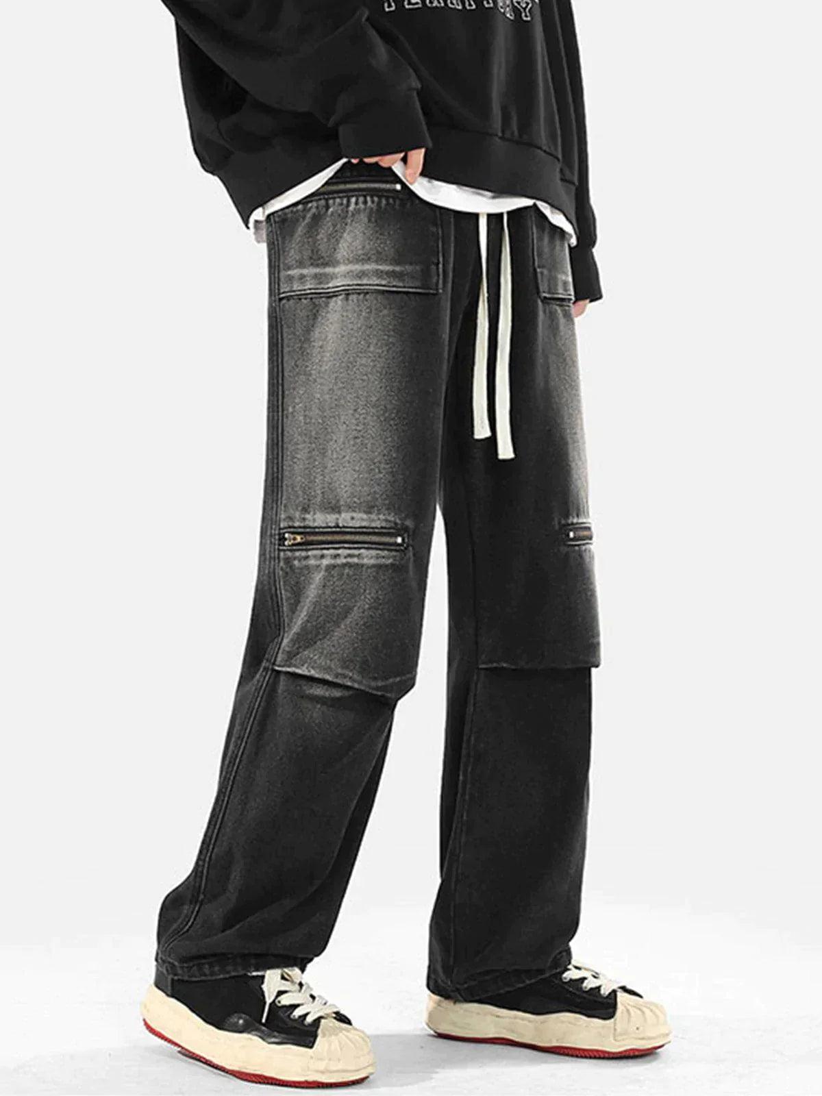 Zip Pocket Drawstring Jeans