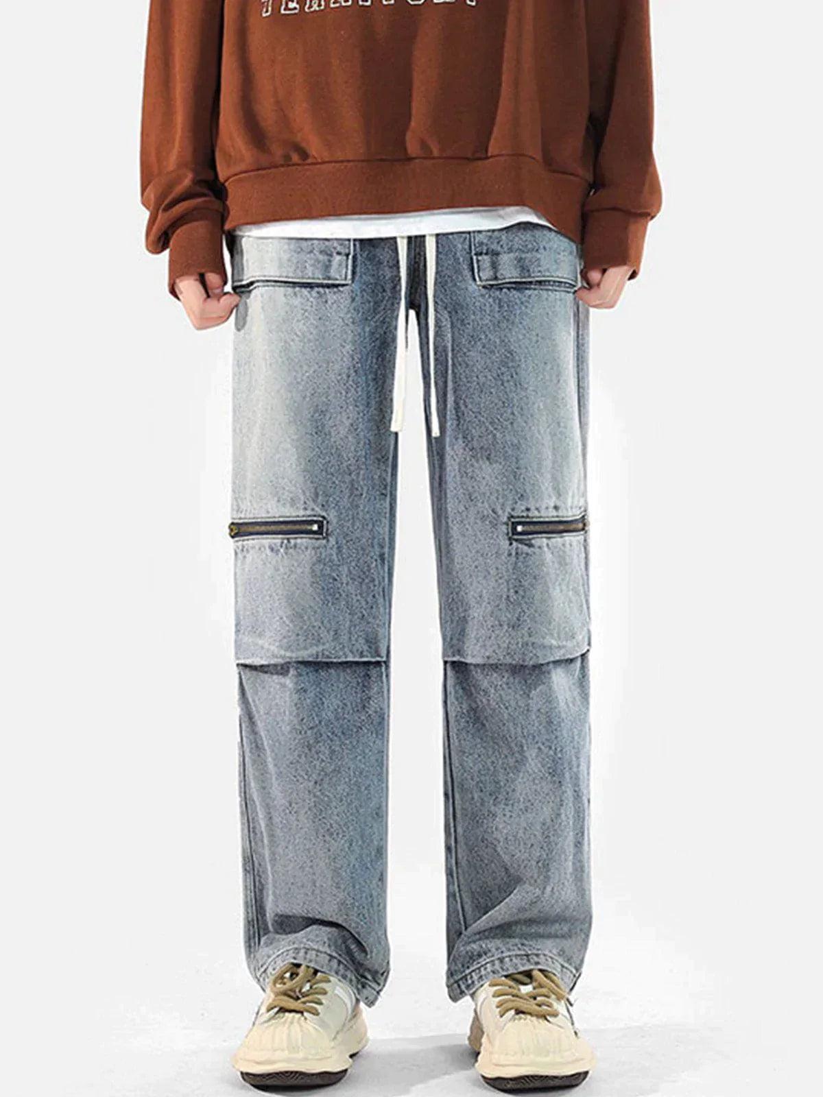 Zip Pocket Drawstring Jeans