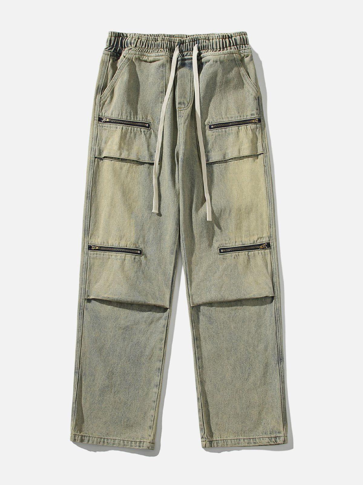 Zip Pocket Drawstring Jeans