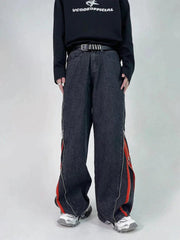 Zip Up Stripe Jeans