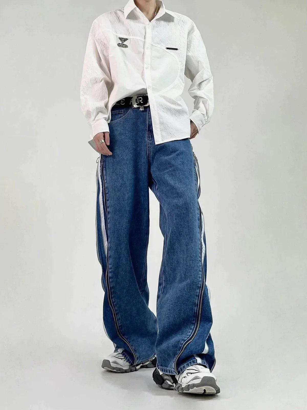 Zip Up Stripe Jeans