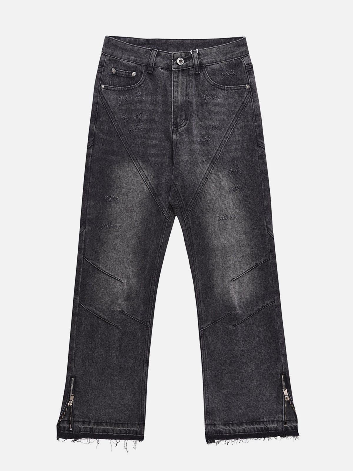 Zipper Decoration Washed Jeans