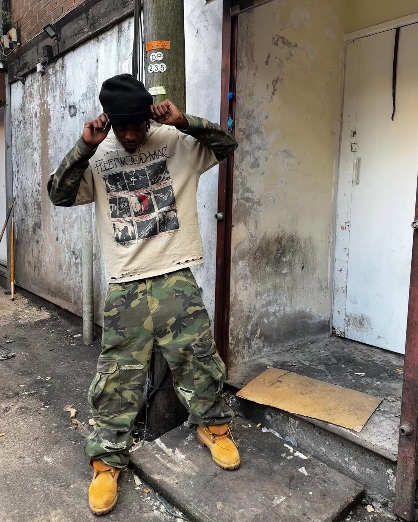 Jersey Distressed Camouflage Faux Two-Piece Graphic T-Shirt