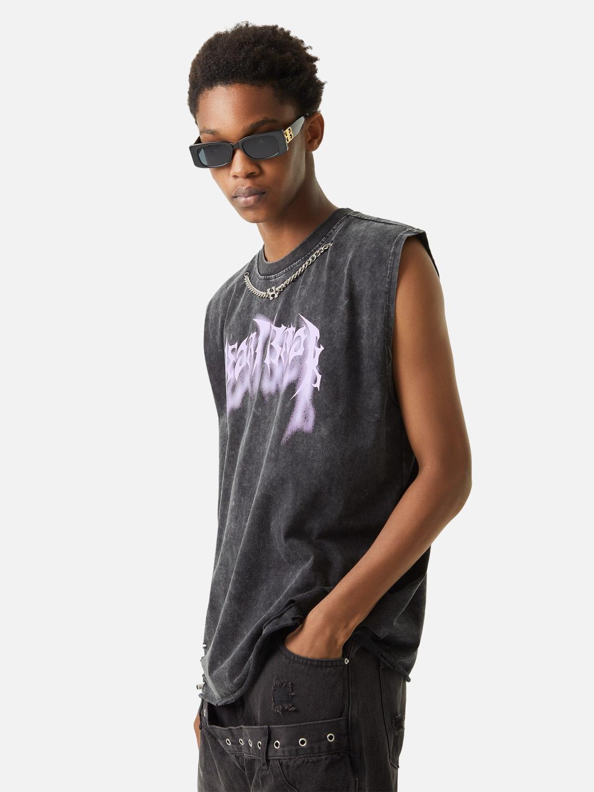 ThesupermadeVintage Metallic Phantom Letter Distressed Washed Vest