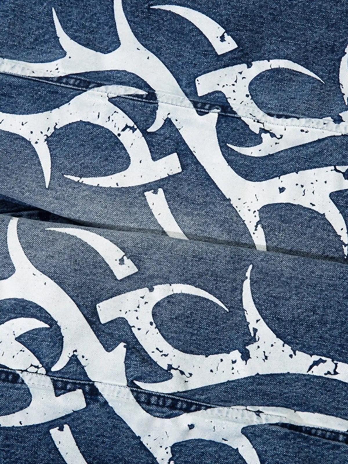Thorn Print Washed Oversized Jeans