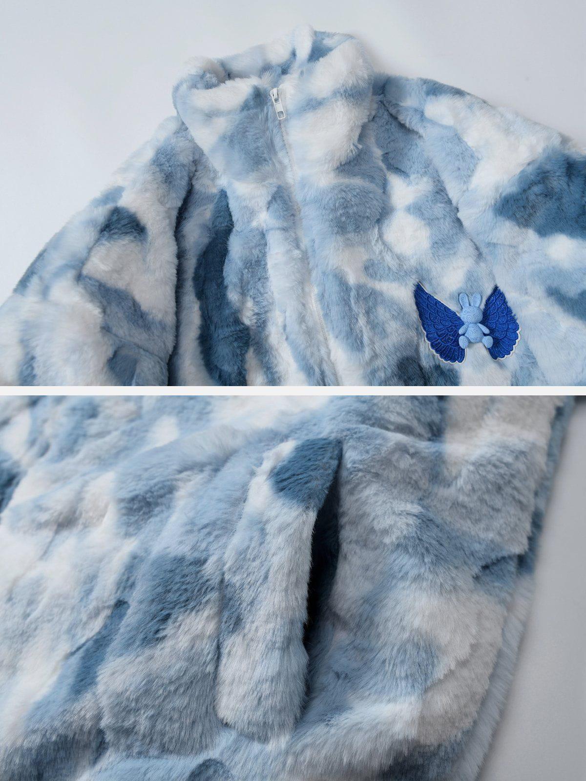 Tie Dye Angel Bunny Label Sherpa Coat