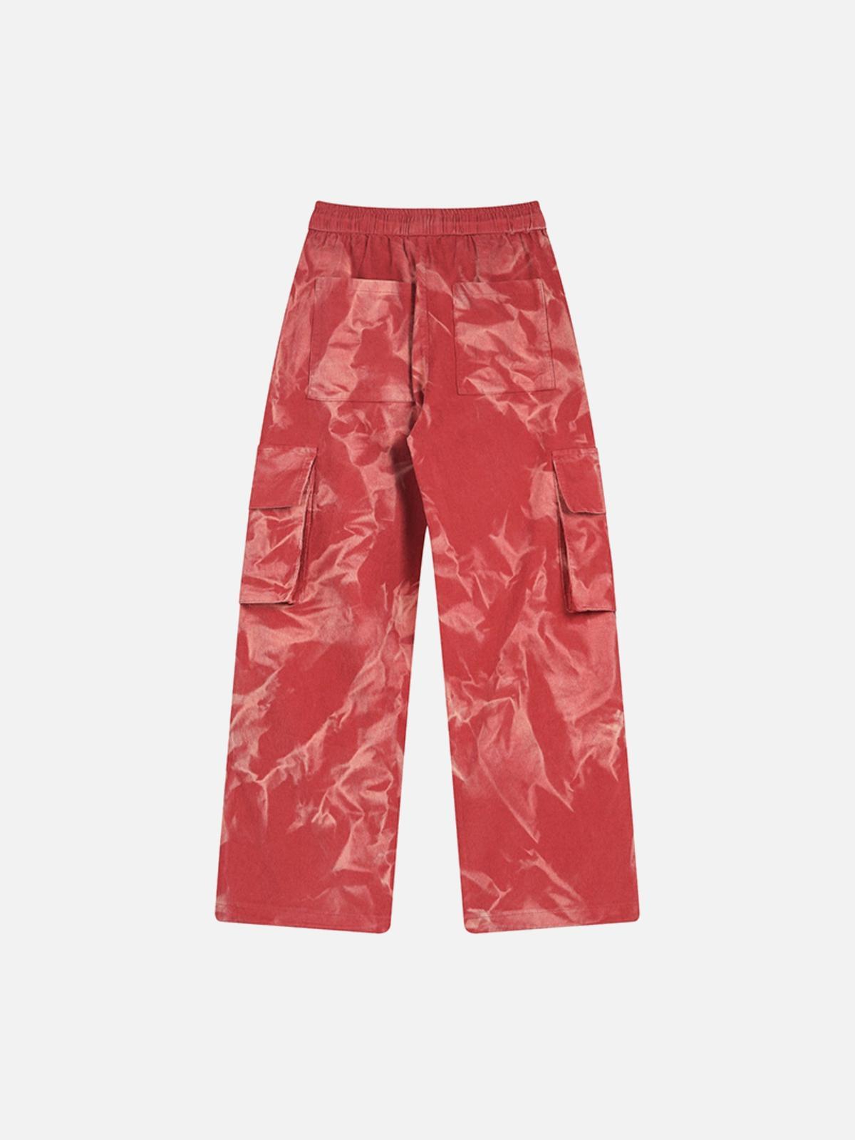 Tie-Dye Pleated Corduroy Multi-Pocket Pants