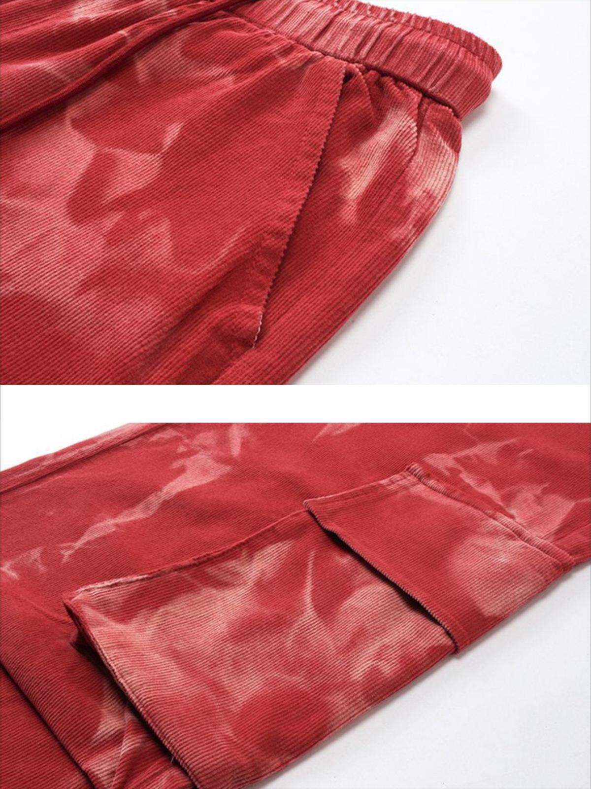 Tie-Dye Pleated Corduroy Multi-Pocket Pants