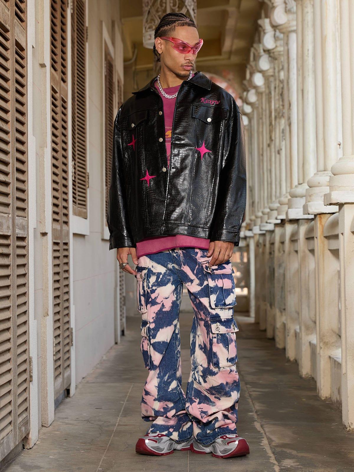 Tie-Dye Waste Style Camouflage Cargo Jeans