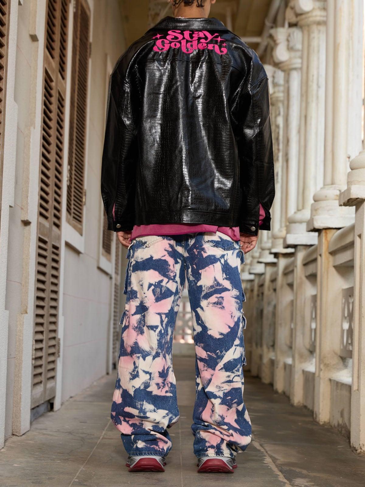 Tie-Dye Waste Style Camouflage Cargo Jeans