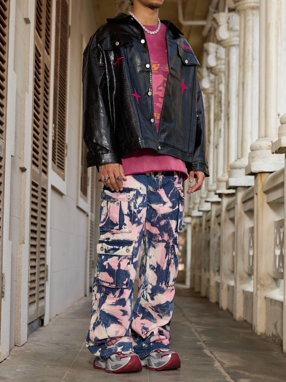 Tie-Dye Waste Style Camouflage Cargo Jeans