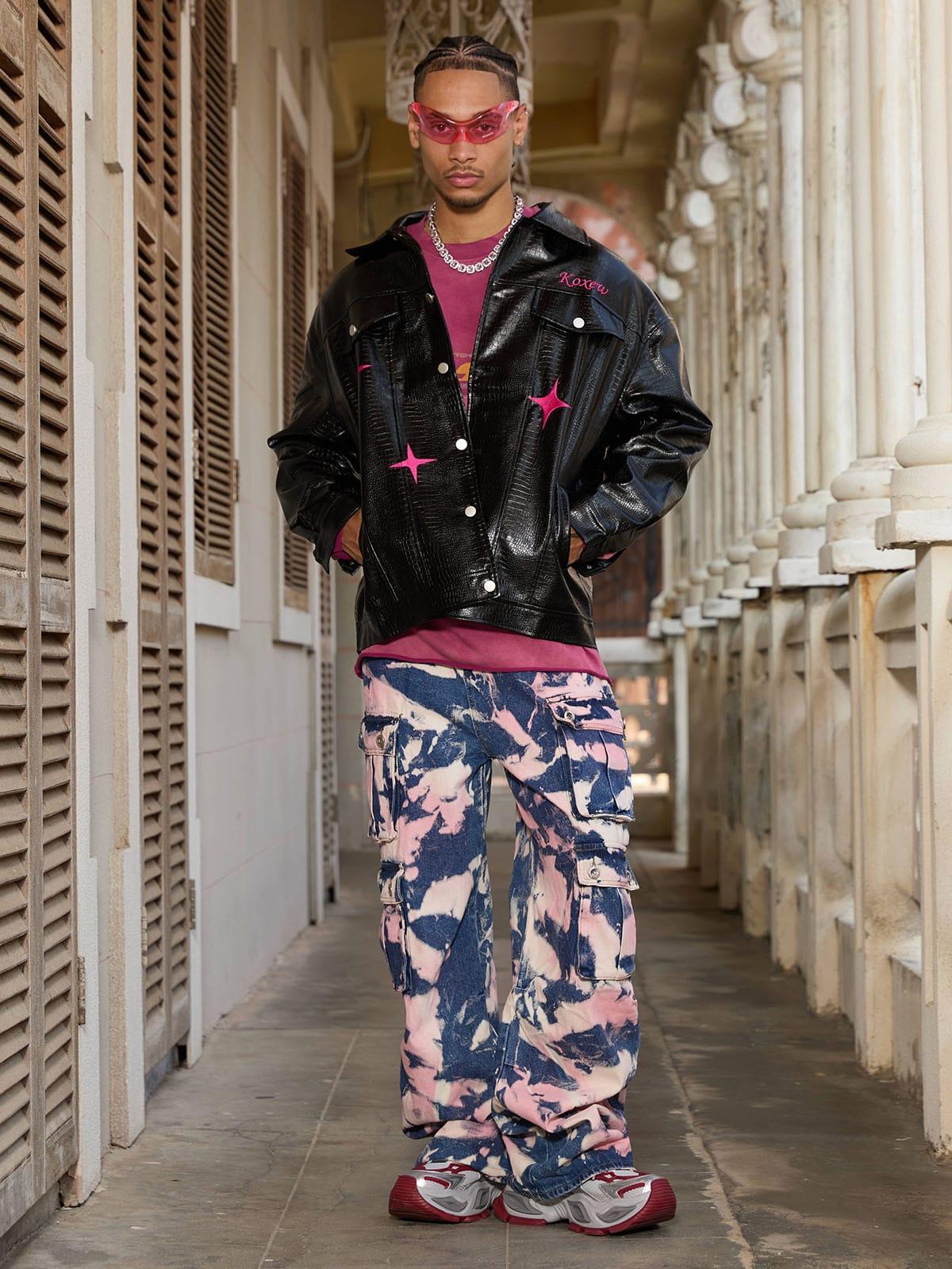Tie-Dye Waste Style Camouflage Cargo Jeans
