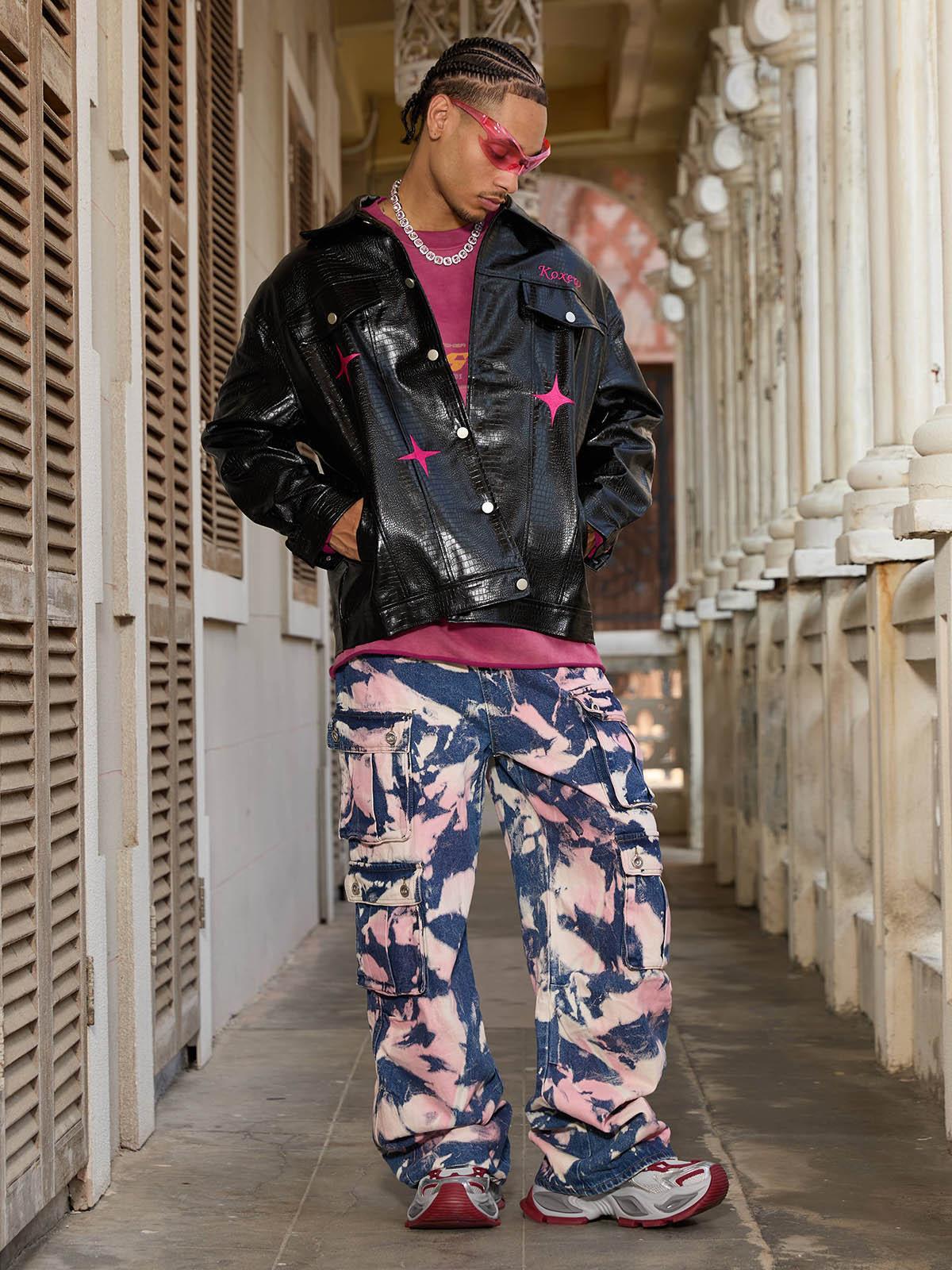 Tie-Dye Waste Style Camouflage Cargo Jeans