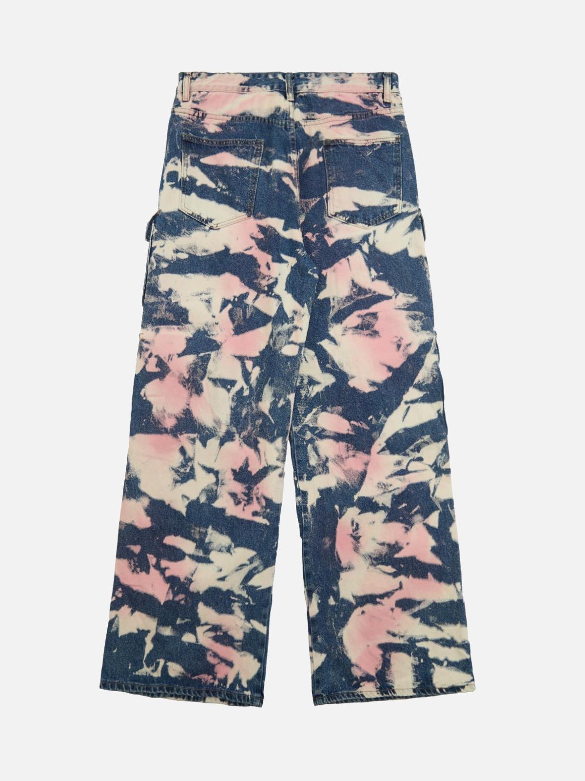Tie-Dye Waste Style Camouflage Cargo Jeans