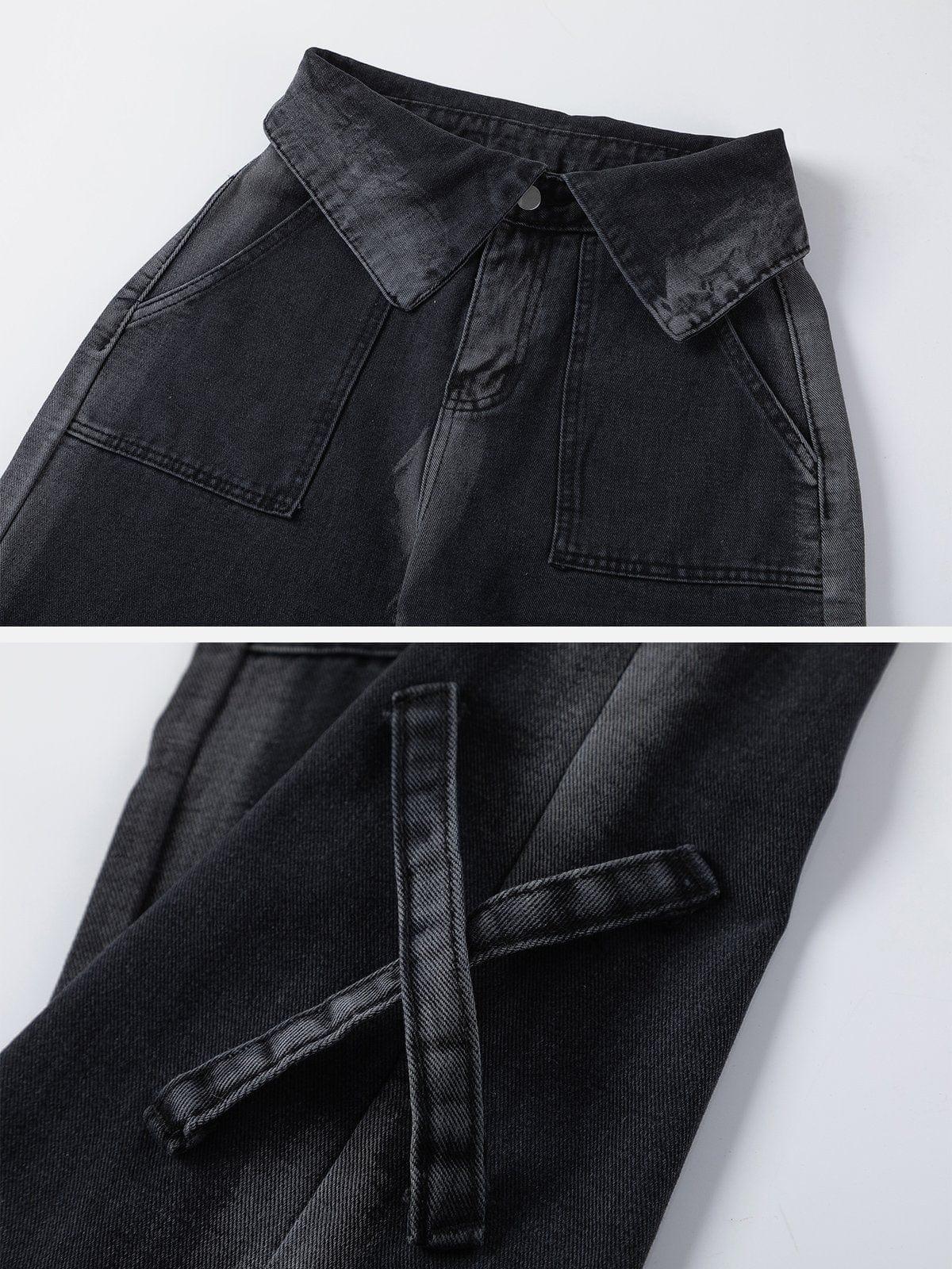 Turn-Over Waistband Wide-Leg Jeans