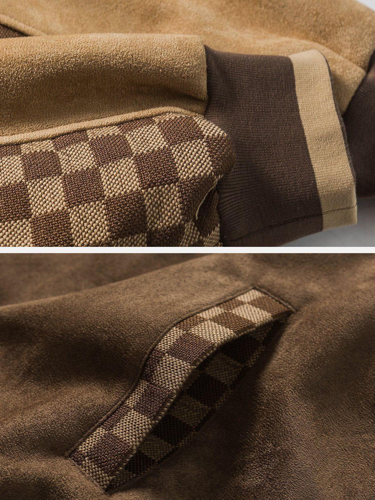 Velvet Checkerboard Patchwork Racing Jacket