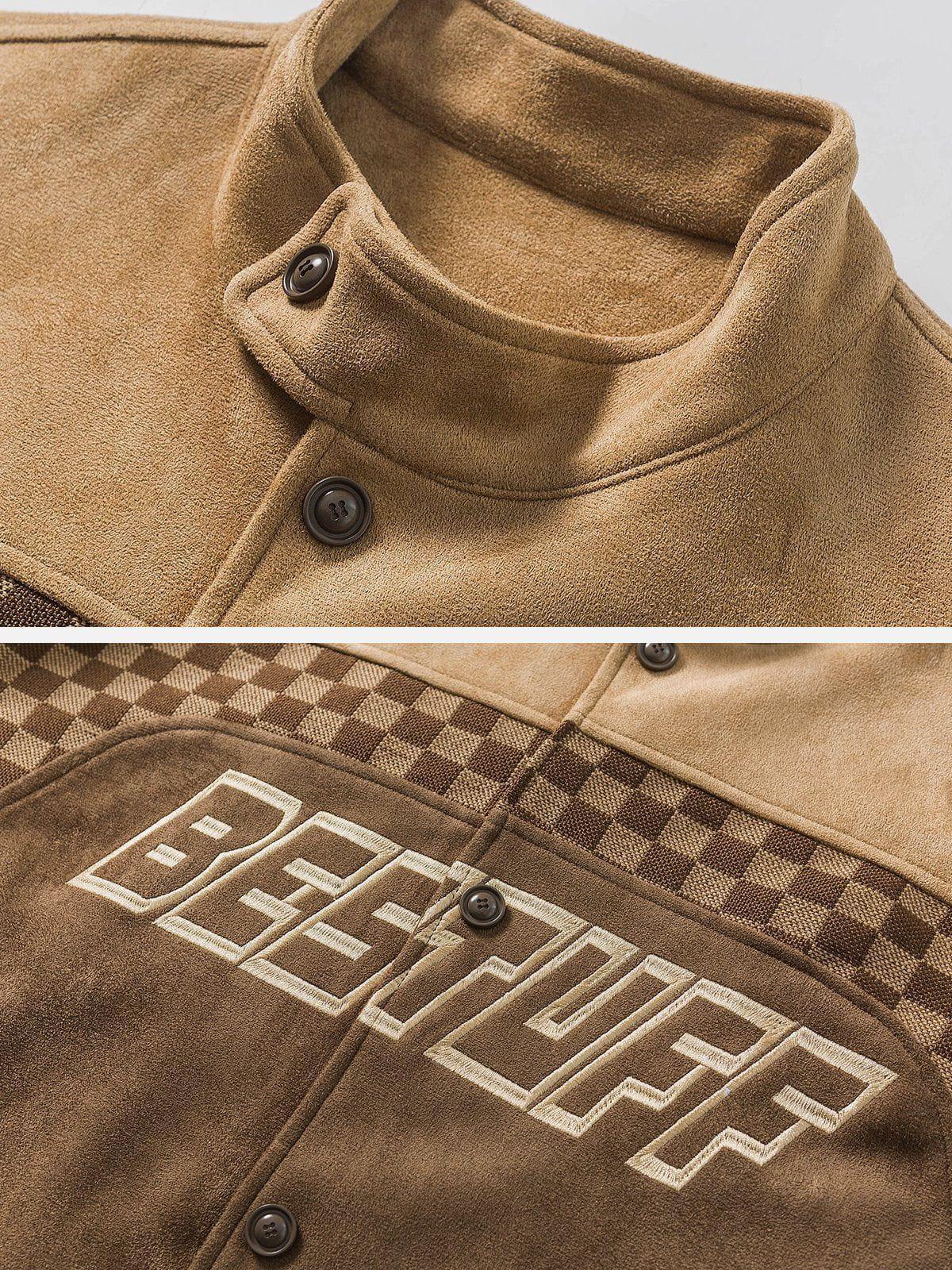 Velvet Checkerboard Patchwork Racing Jacket