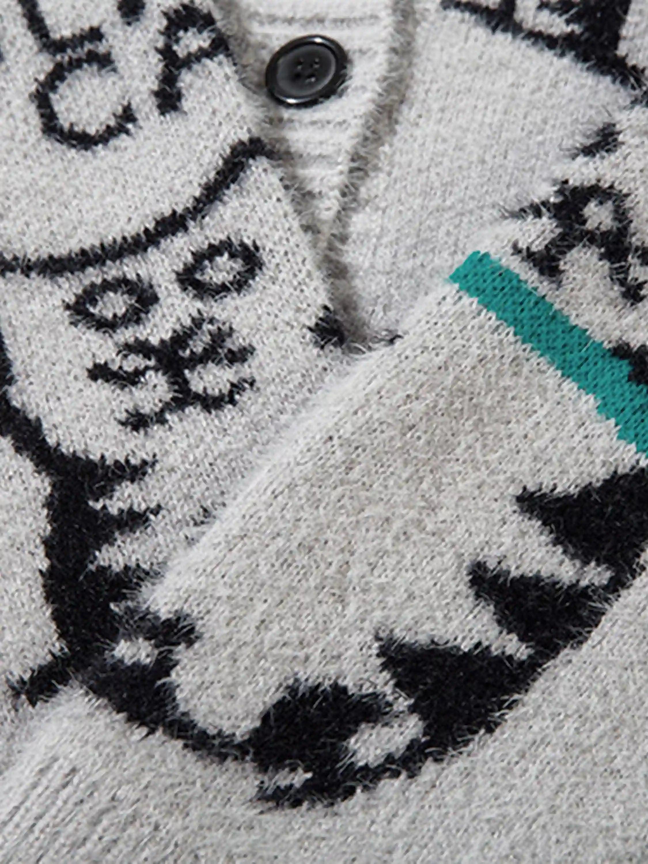 Vintage Cat Jacquard Knit Cardigan