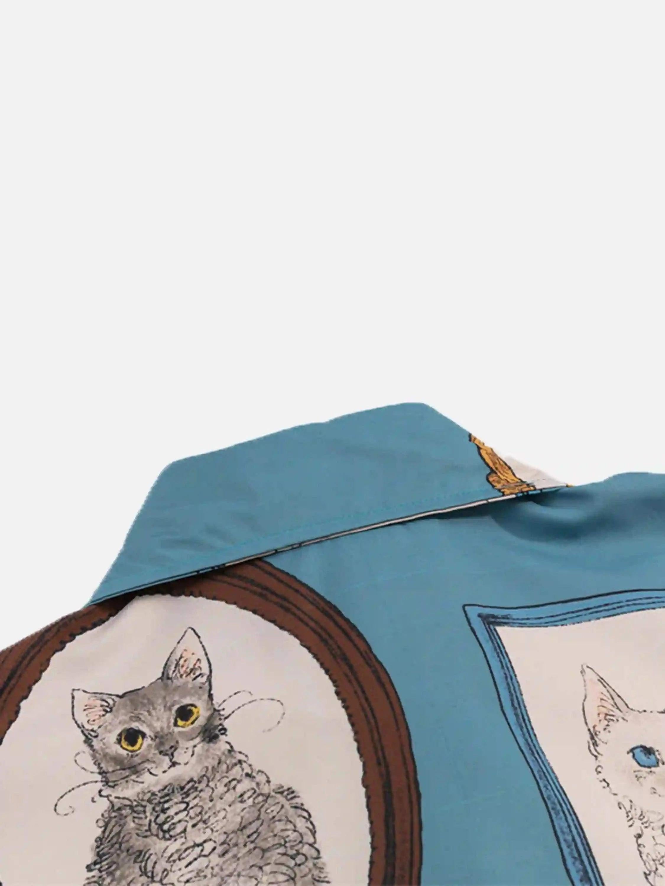 Vintage Cat Print Short Sleeve Shirt