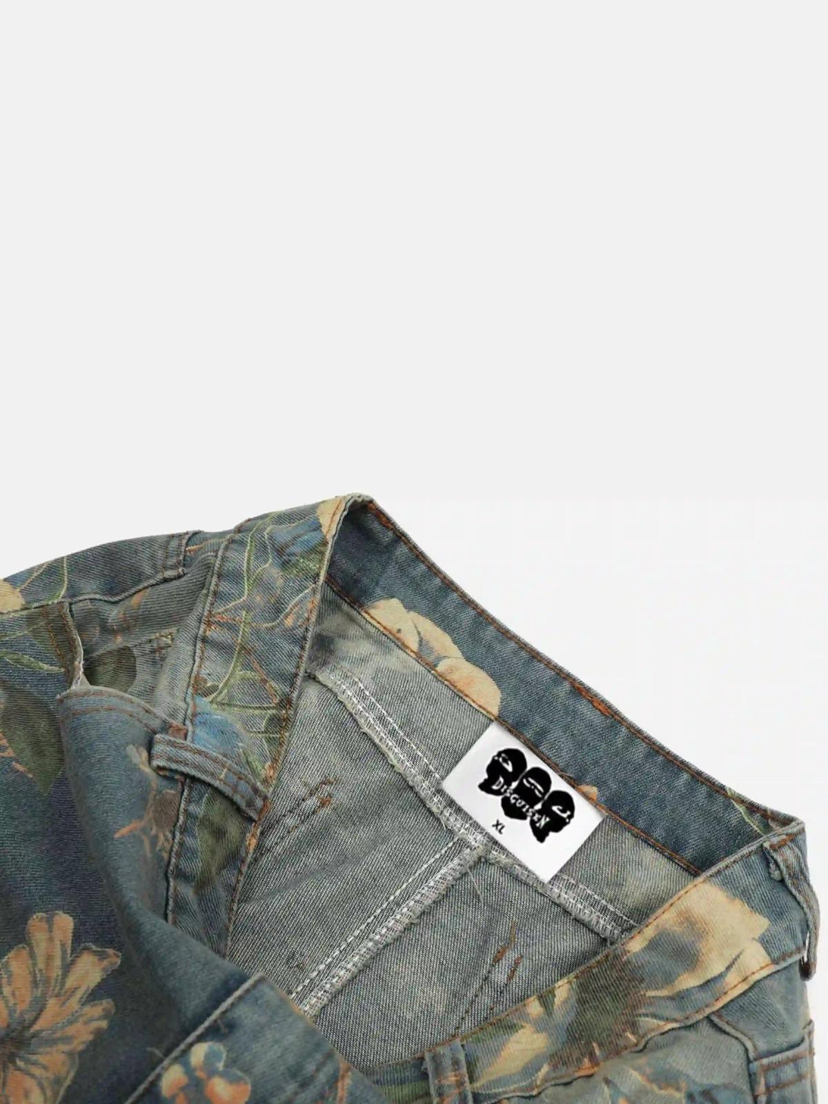 Vintage Distressed Floral Jeans