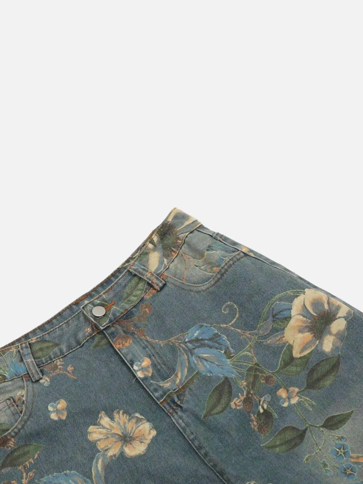 Vintage Distressed Floral Jeans