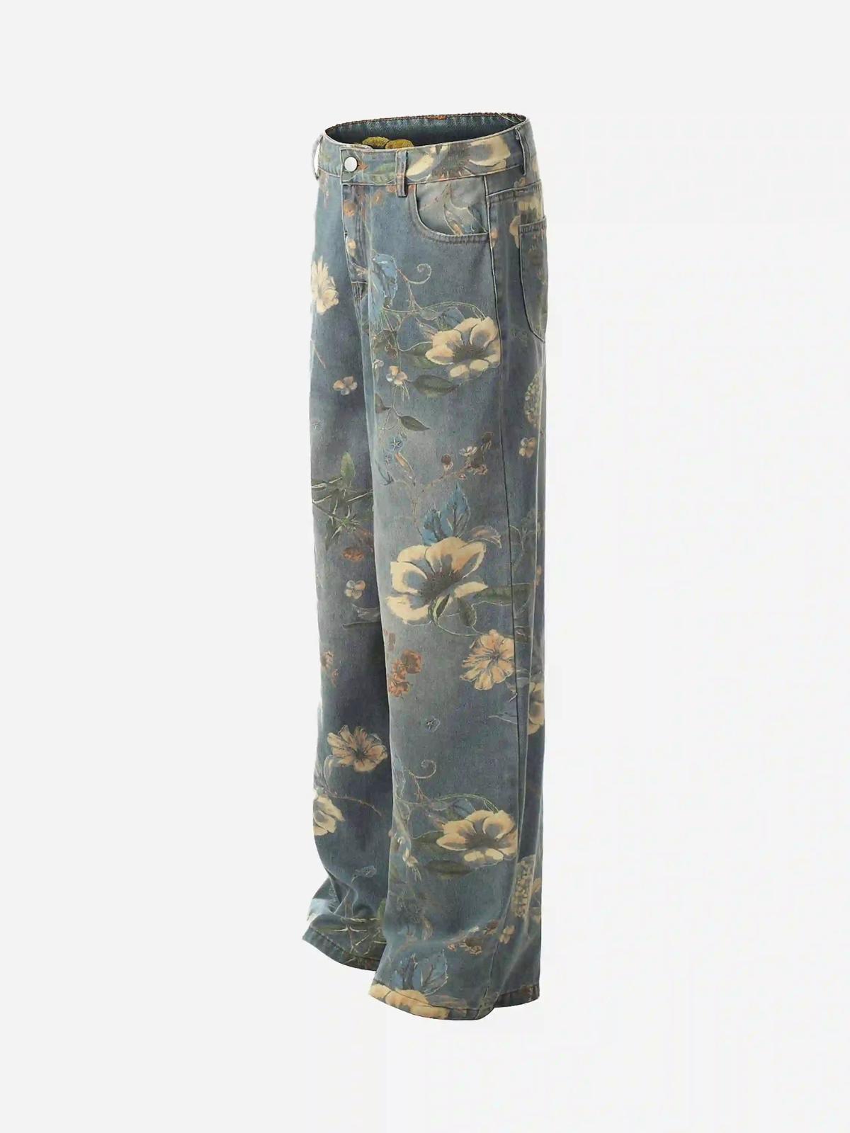 Vintage Distressed Floral Jeans