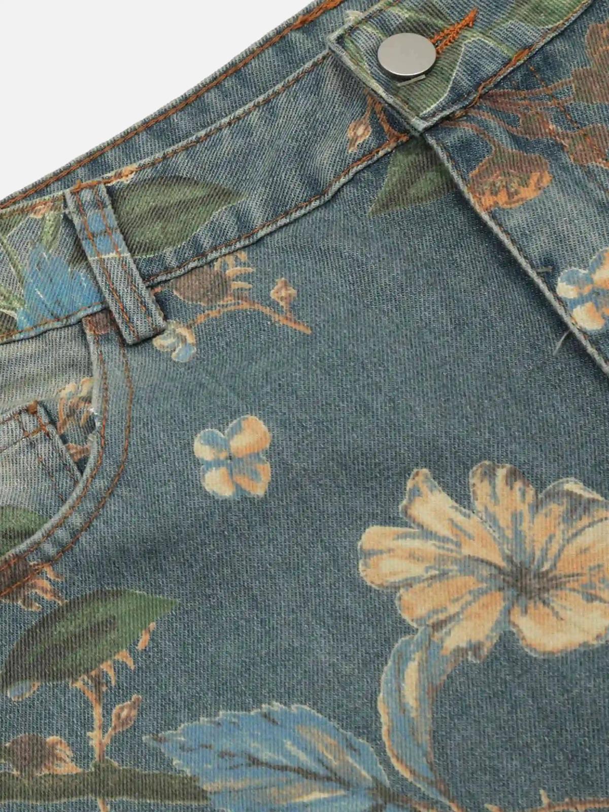 Vintage Distressed Floral Jeans