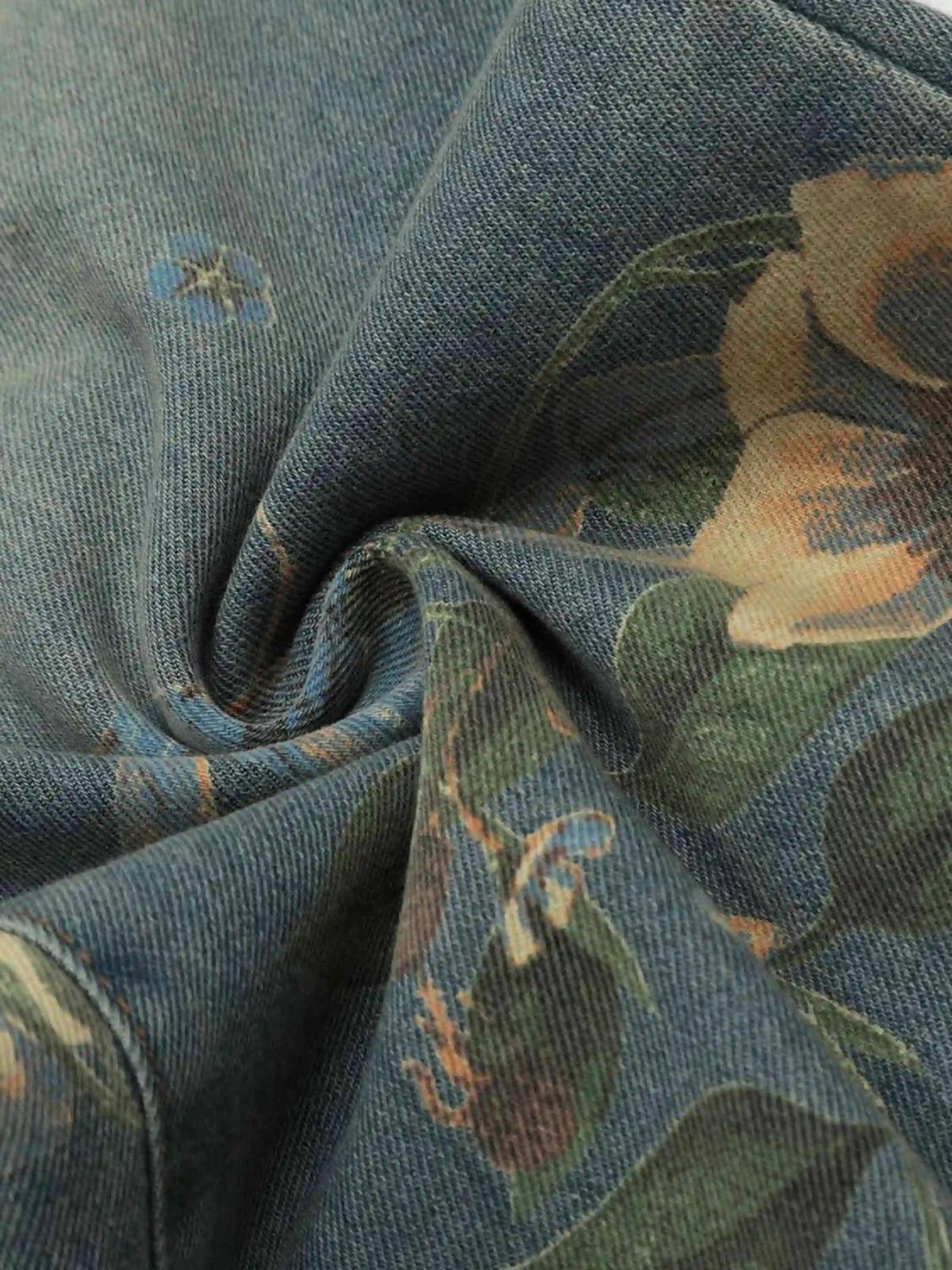 Vintage Distressed Floral Jeans