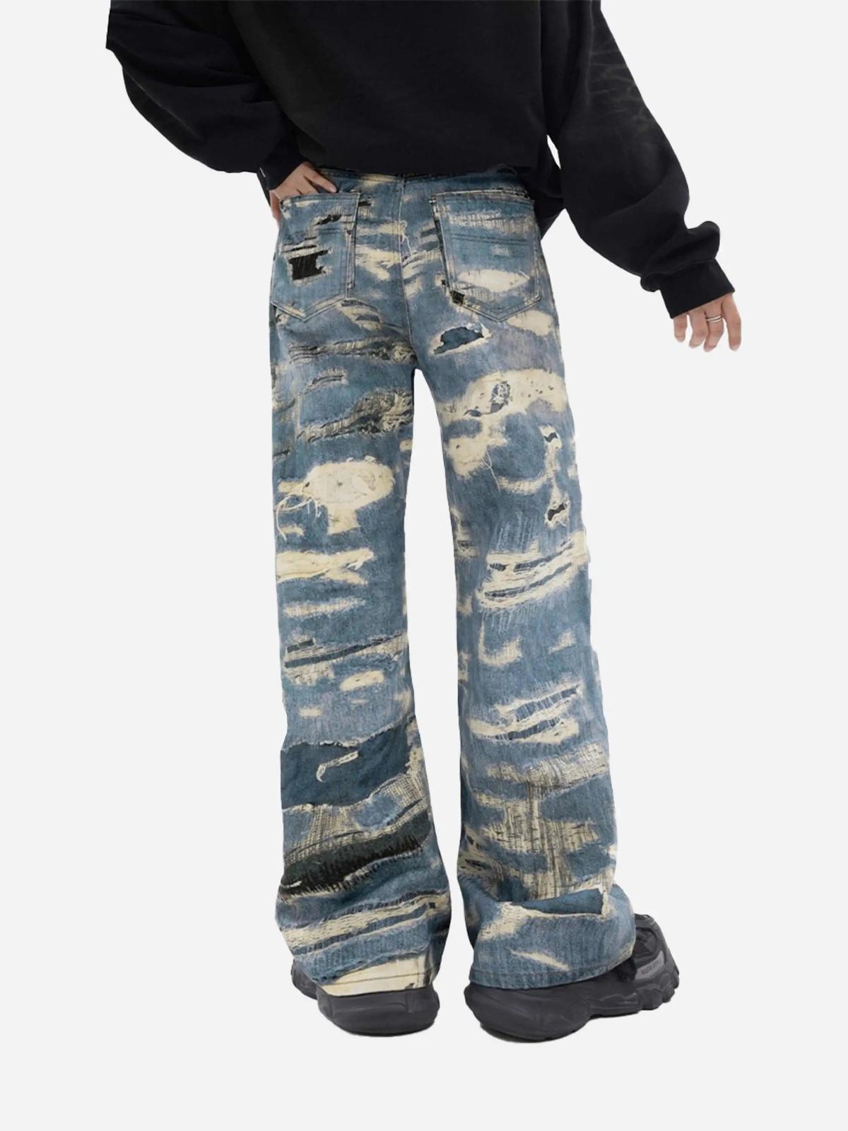 Vintage Distressed Print "Ripped" Jeans