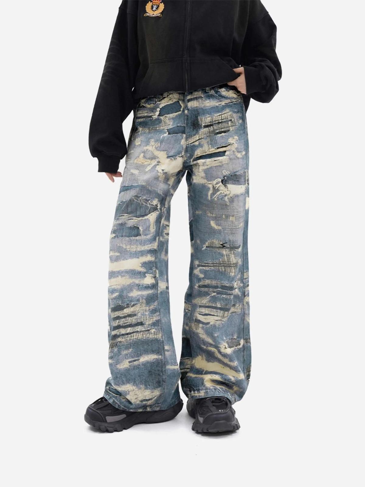 Vintage Distressed Print "Ripped" Jeans
