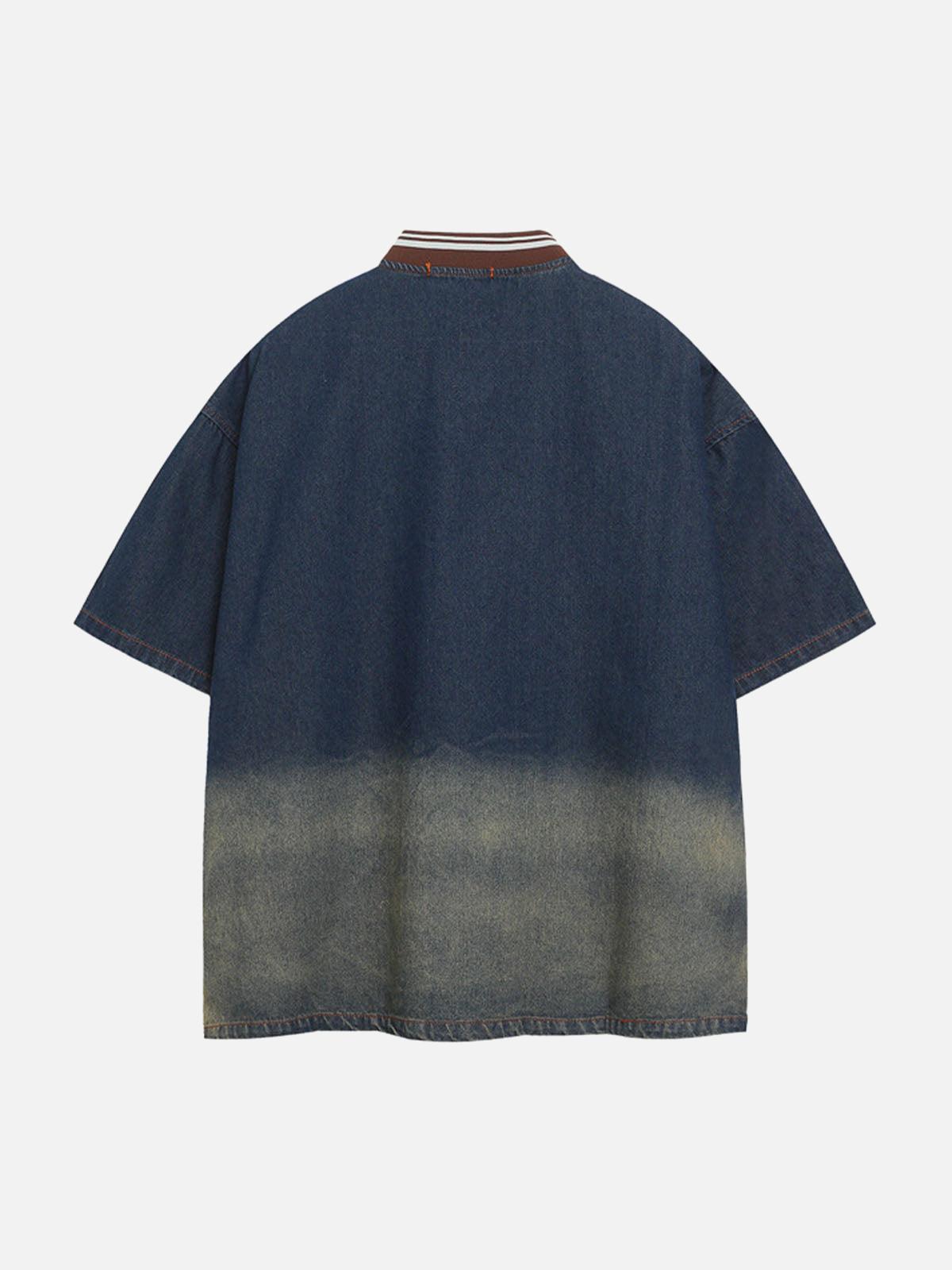 Vintage Distressed Washed Gradient Denim T-Shirt
