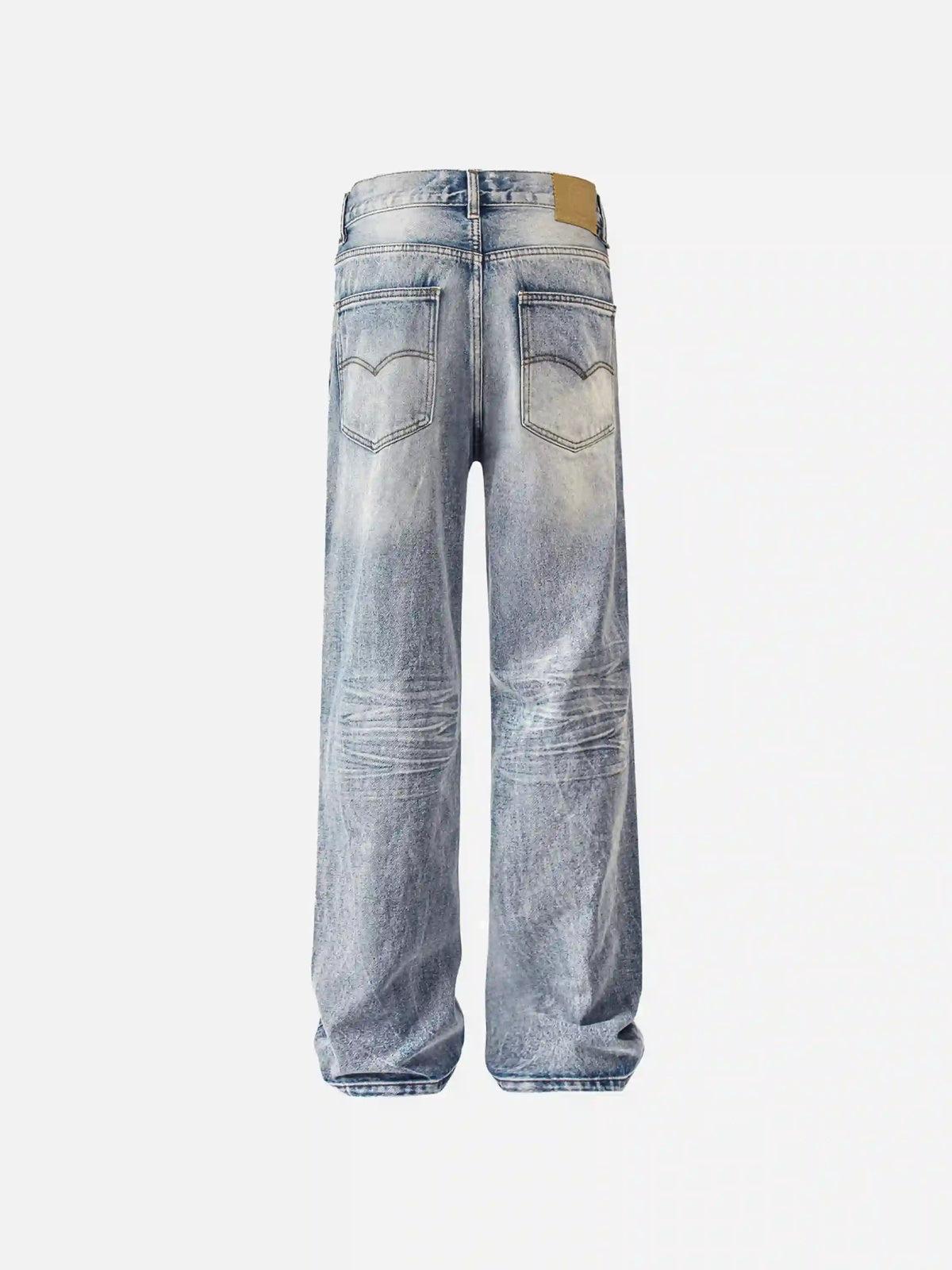 Vintage Distressed Washed Straight Jeans