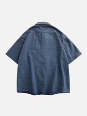Vintage Embroidered Denim Short Sleeve Shirt