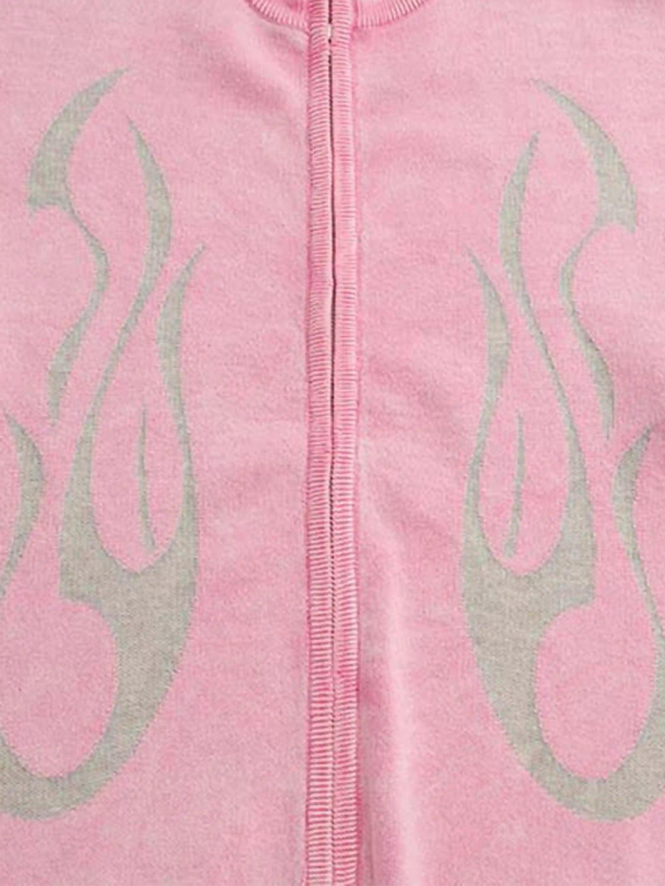 Vintage Flame Jacquard Stand Collar Cardigan