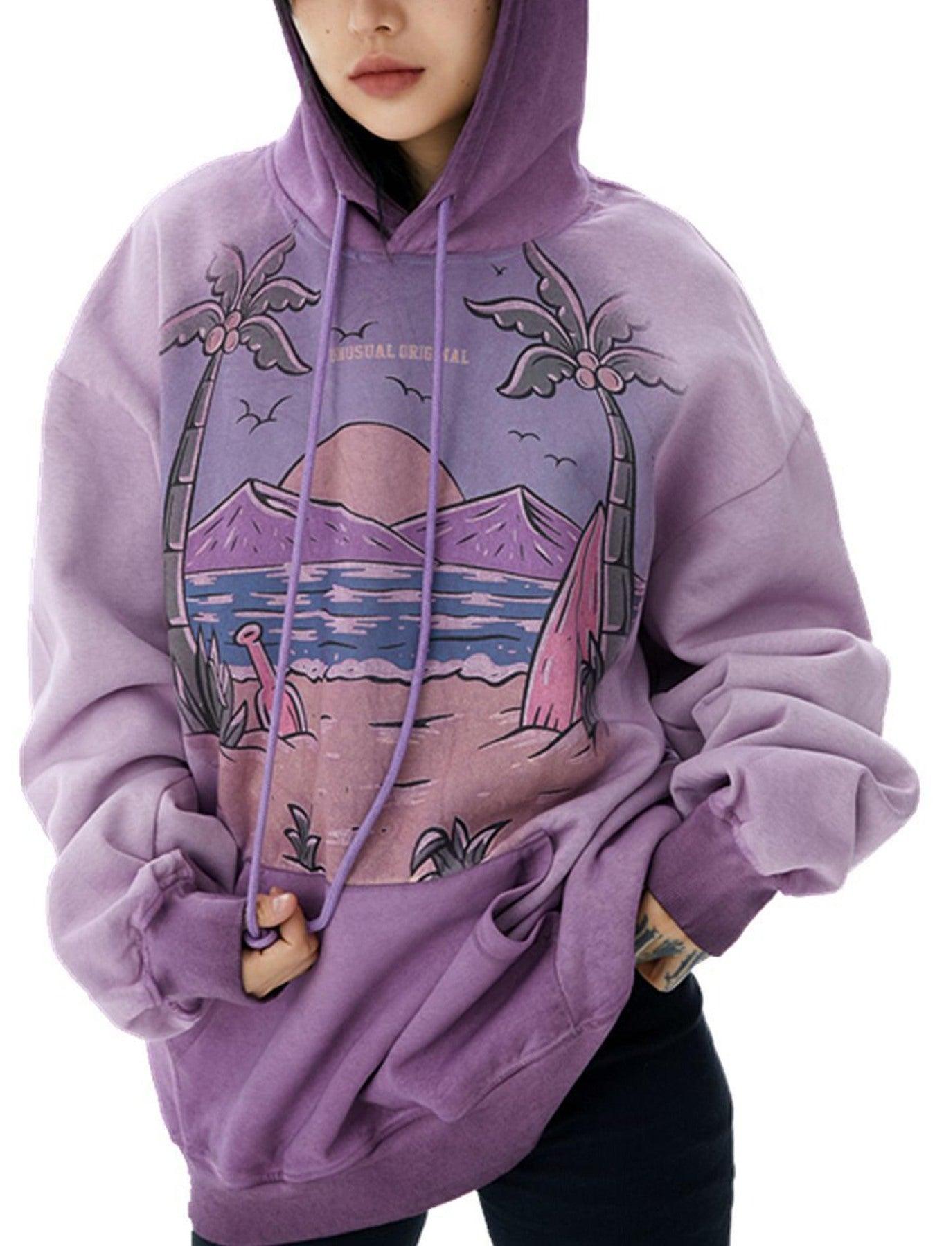 Vintage Gradient Hooded Loose Sweatshirt