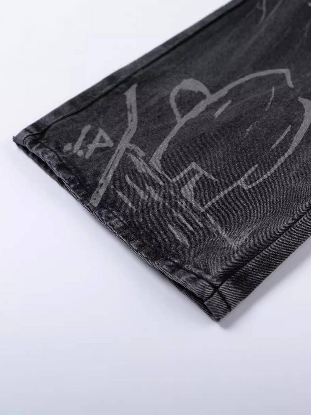 Vintage Graffiti Print Jeans