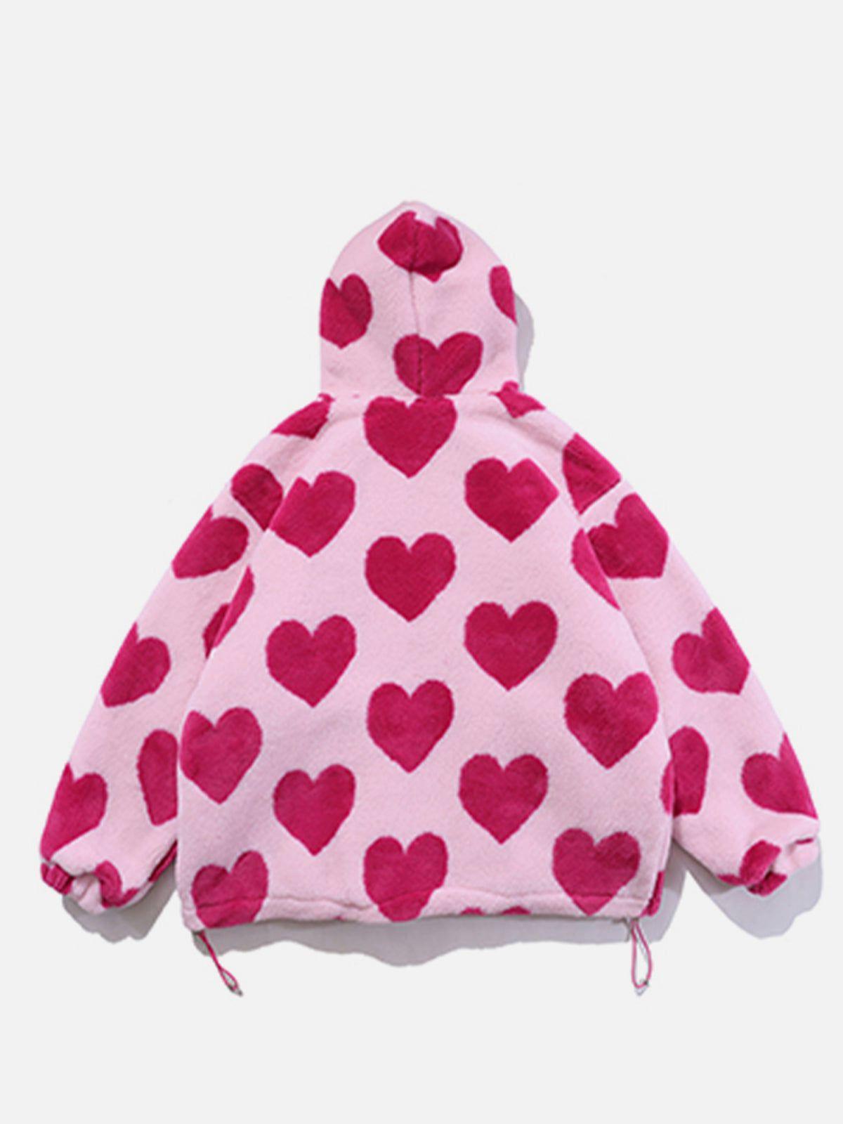 Vintage Heart Pattern Oversize Sherpa Coat