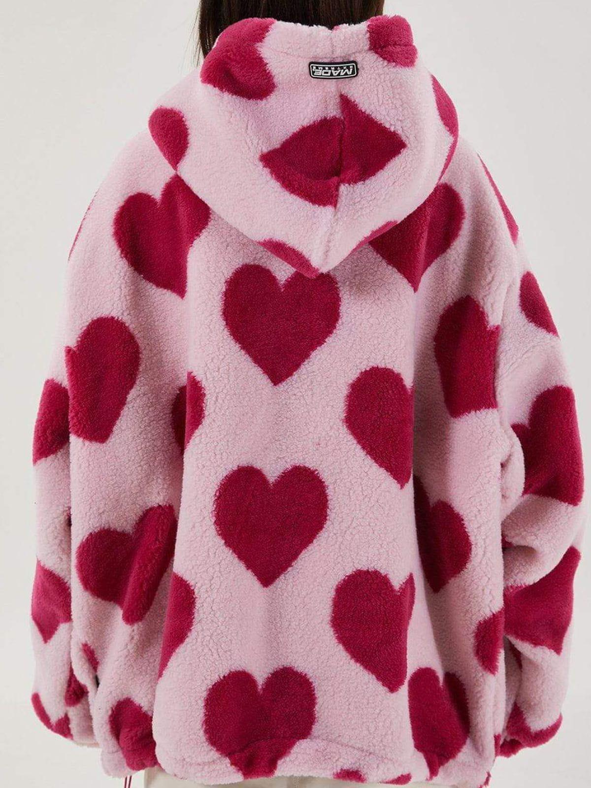 Vintage Heart Pattern Oversize Sherpa Coat