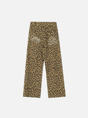 Vintage Leopard Lettering Print Pants